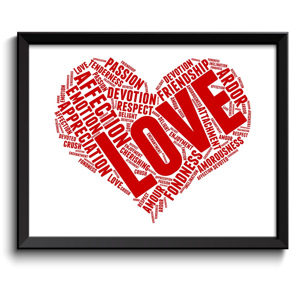 Love Text Art Print Heart Red Wall Art Home Decor