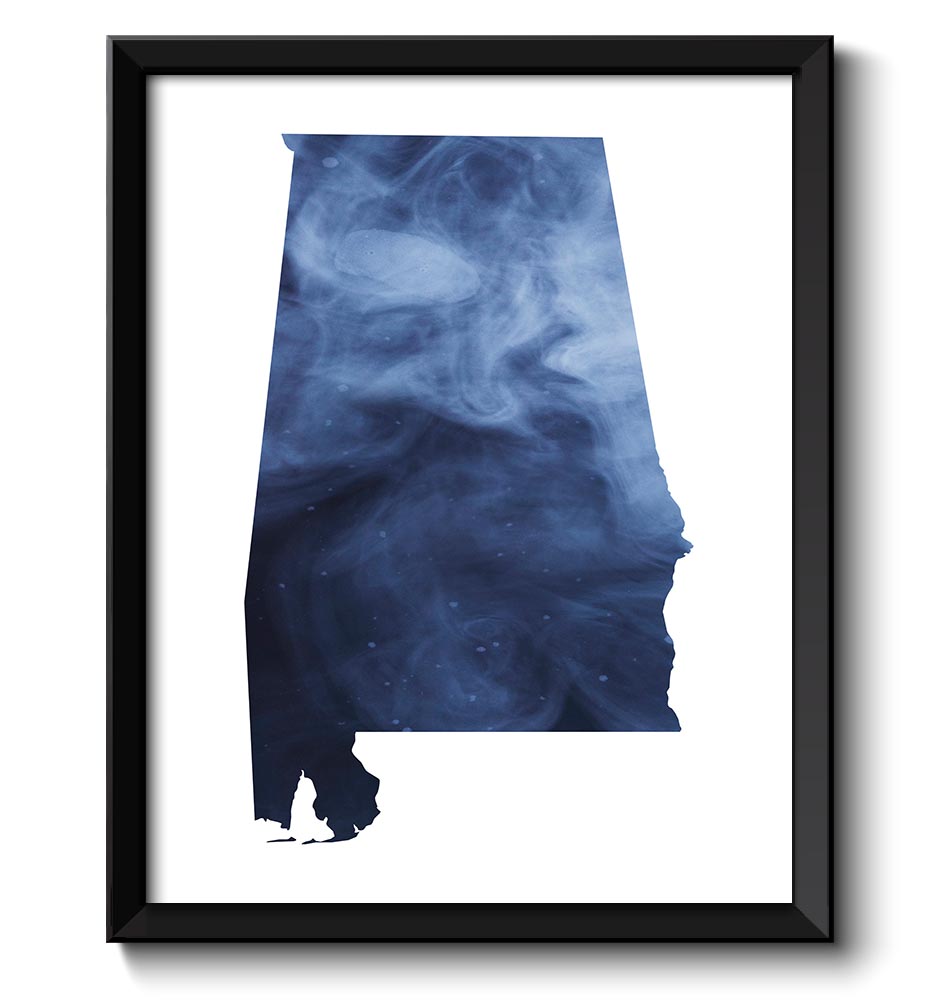 Alabama Map State Watercolor Painting Poster Print USA United States Abstract Landscape Art Navy Blu