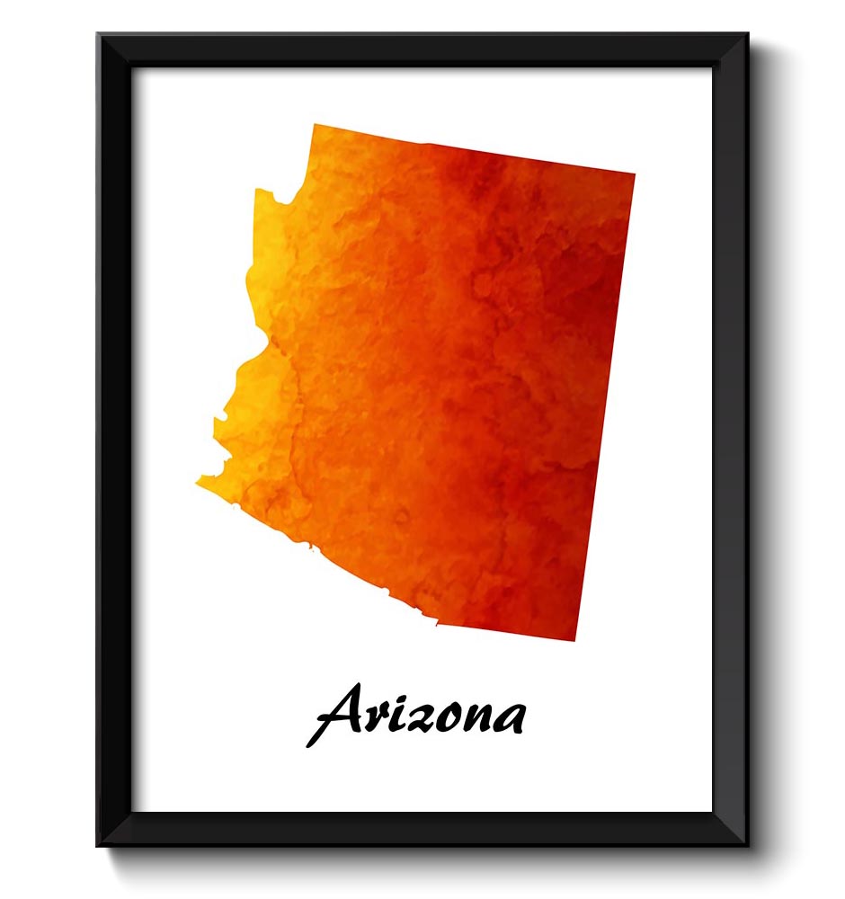 Arizona Map State Watercolor Painting Poster Print USA United States Abstract Landscape Art Yellow O