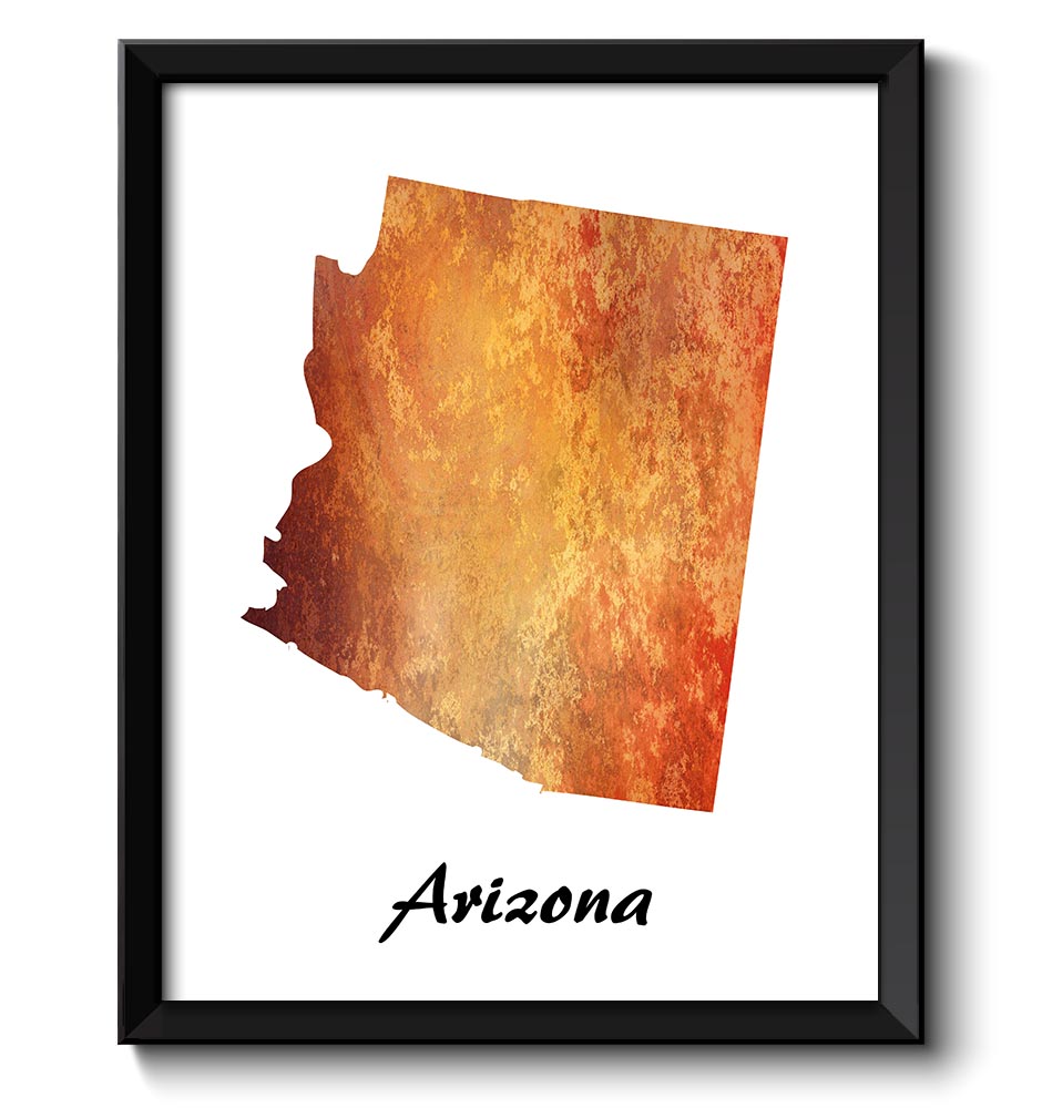 Arizona Map State Watercolor Painting Poster Print USA United States Abstract Landscape Art Rust Red