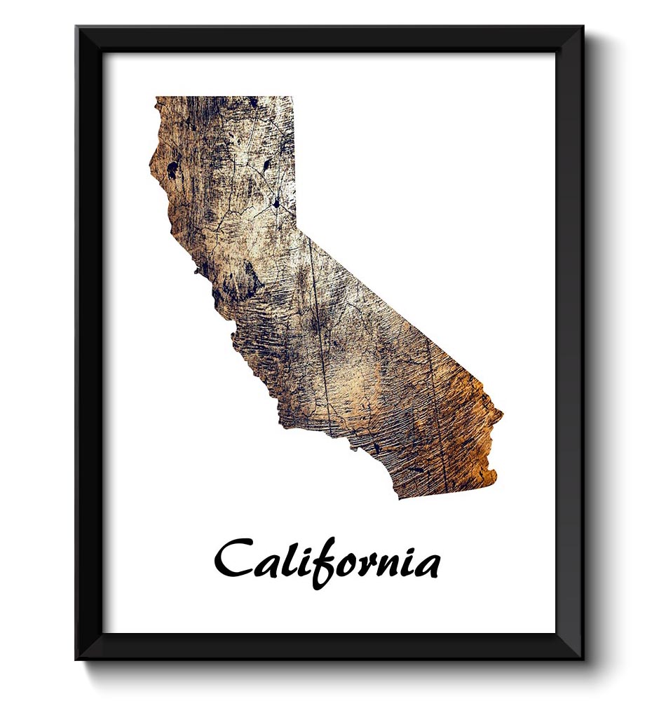 California Map State Watercolor Painting Poster Print USA United States Abstract Landscape Art Brown