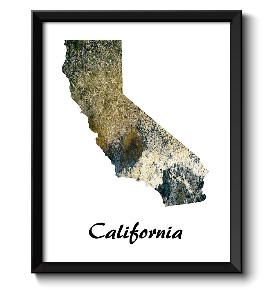 California Map State Watercolor Painting Poster Print USA United States Abstract Landscape Art Grey 