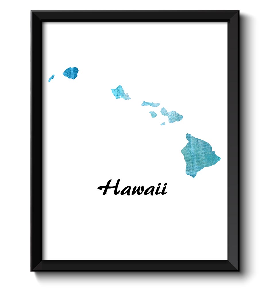 Hawaii Map State Watercolor Painting Poster Print USA United States Abstract Landscape Art Turquoise