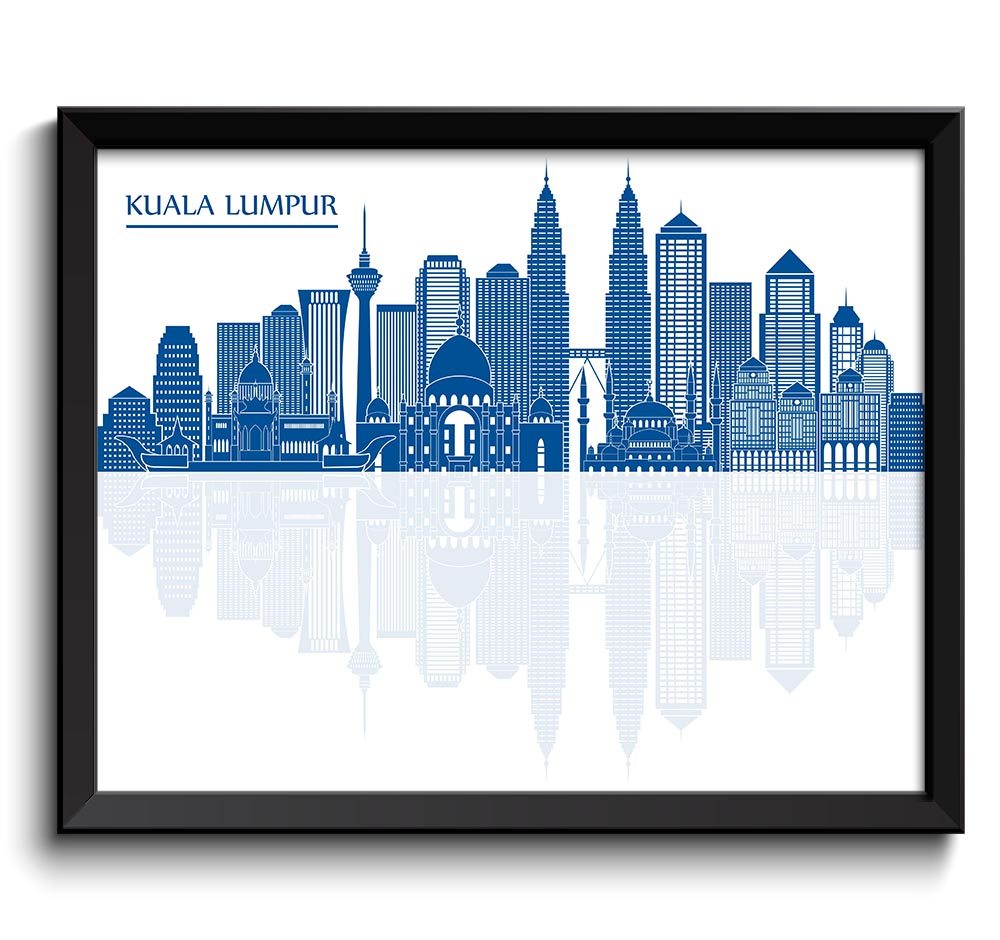 Kuala Lumpur Skyline Steel Blue City Cityscape Poster Print Malaysia Asia Landscape Art Painting