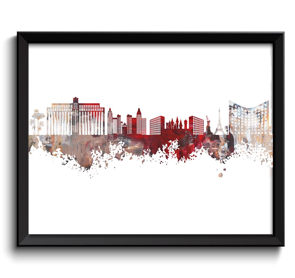 Las Vegas Skyline Red Beige Grey White Watercolor Painting Las Vegas Nevada Las Vegas Wall Art Print