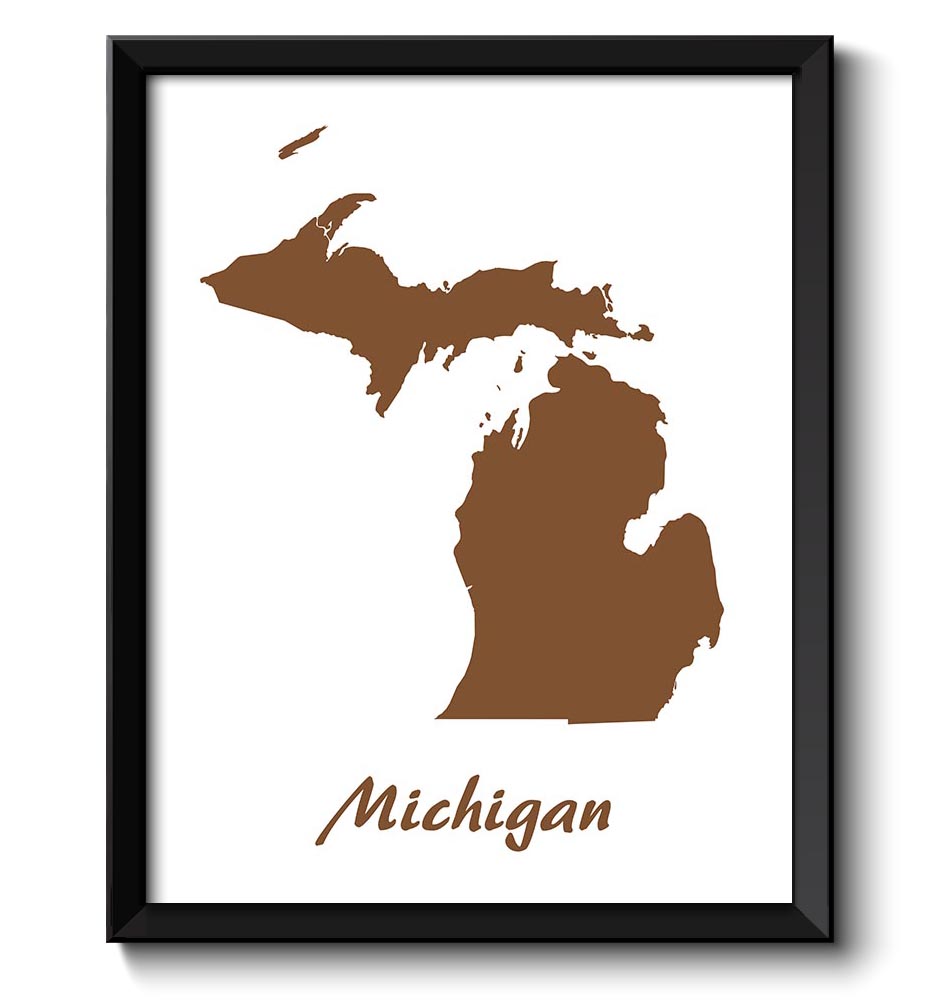 Michigan Map State Watercolor Painting Poster Print USA United States Abstract Landscape Art Brown W