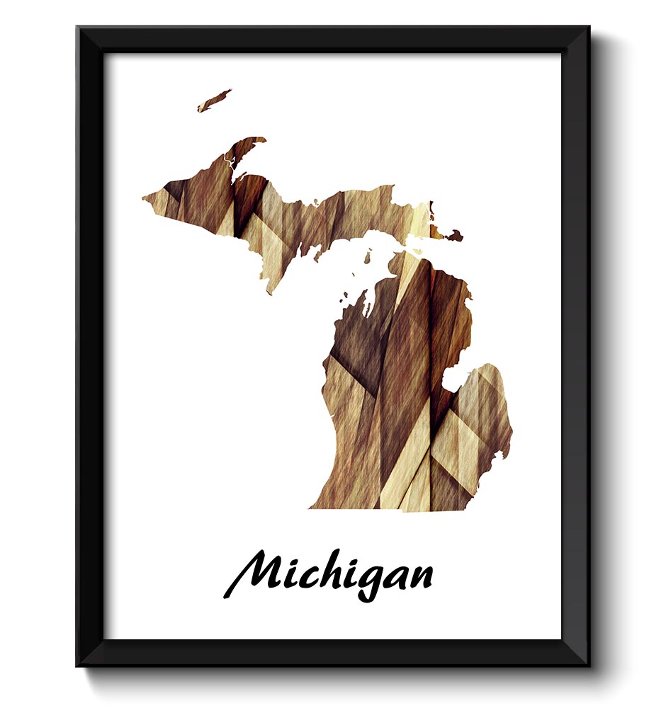 Michigan Map State Watercolor Painting Poster Print USA United States Abstract Landscape Art Brown B