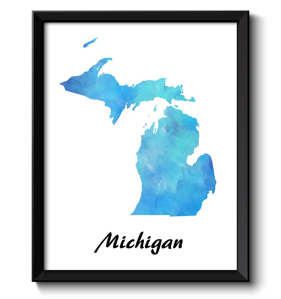 Michigan Map State Watercolor Painting Poster Print USA United States Abstract Landscape Art Baby Sk