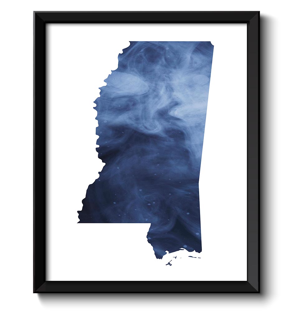 Mississippi Map State Watercolor Painting Poster Print USA United States Abstract Landscape Art Navy