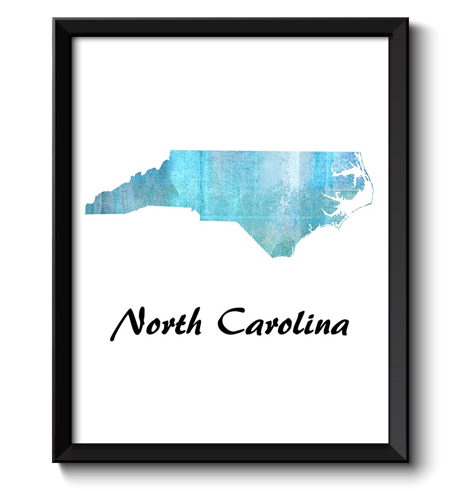 North Carolina Map State Baby Turquoise Blue Watercolor Painting Poster Print USA United States Abst