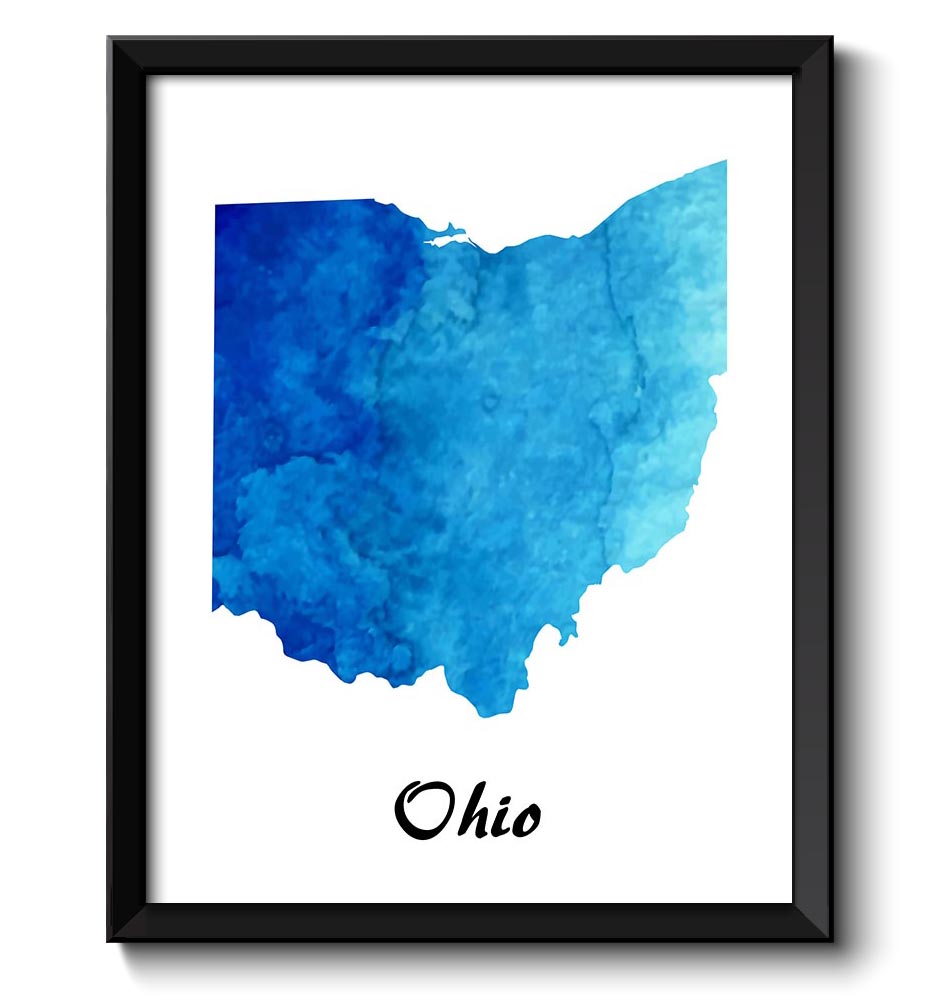 Ohio Map State Watercolor Turquoise Blue Painting Poster Print USA United States Abstract Landscape 