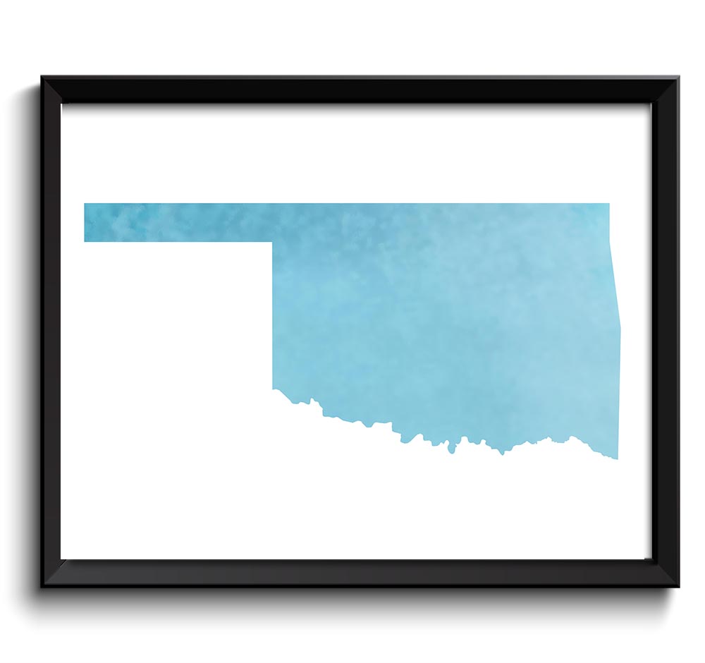 Oklahoma Map State Sky Blue Watercolor Painting Poster Print USA United States Abstract Landscape Ar