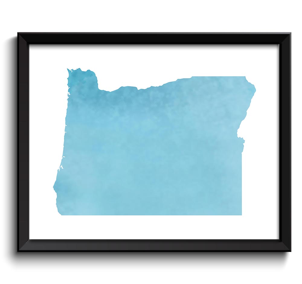 Oregon Map State Watercolor Sky Blue Painting Poster Print USA United States Abstract Landscape Art