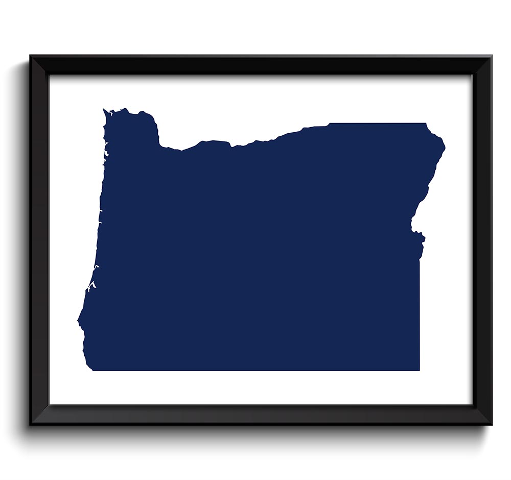 Oregon Map State Watercolor Deep Navy Blue Painting Poster Print USA United States Abstract Landscap