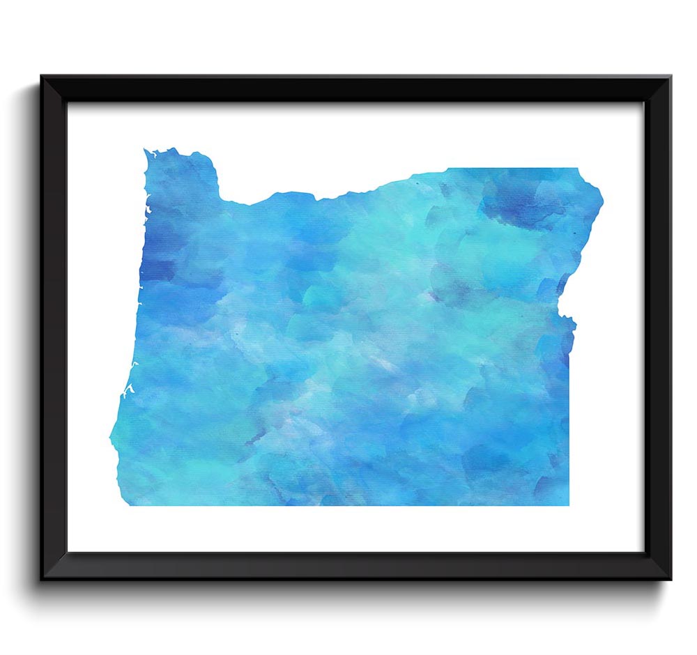 Oregon Map State Watercolor Sky Baby Turqouise Blue Painting Poster Print USA United States Abstract