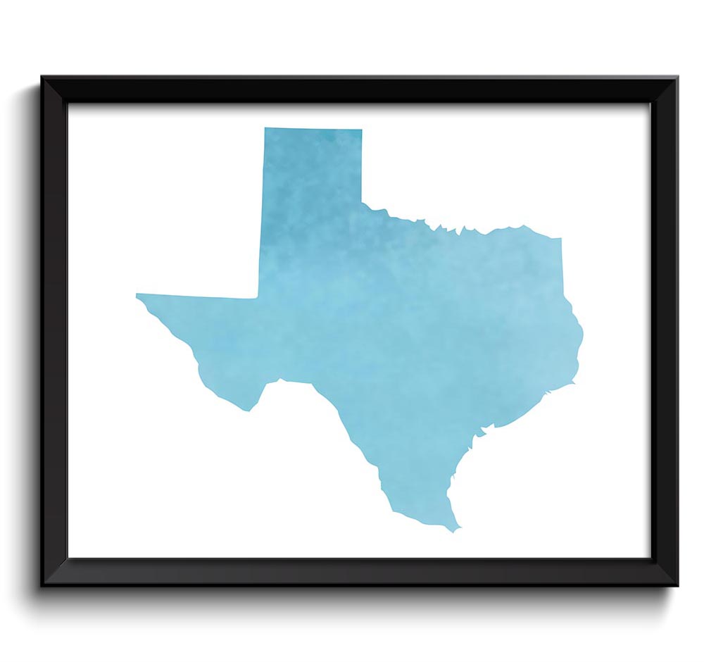 Texas Map State Sky Blue Watercolor Painting Poster Print USA United States Abstract Landscape Art