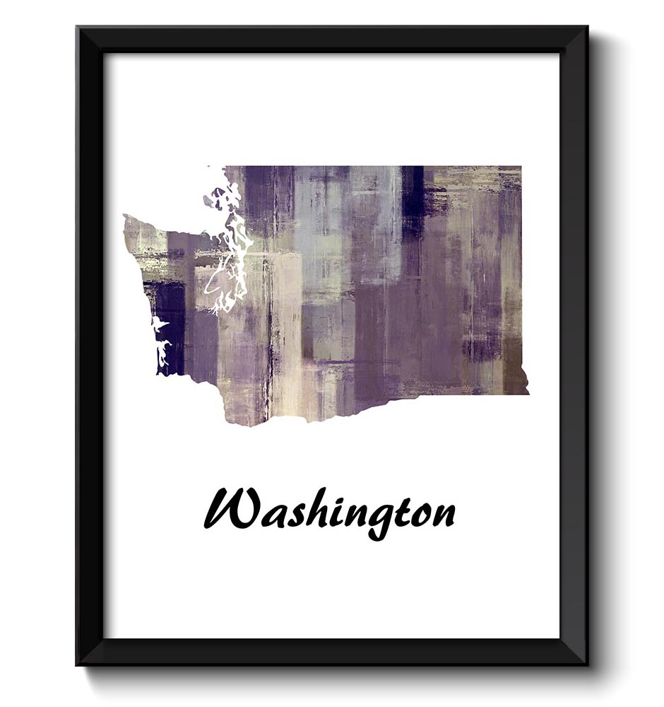 Washington Map State Forest Lilac Purple Cream Painting Poster Print USA United States Abstract Land