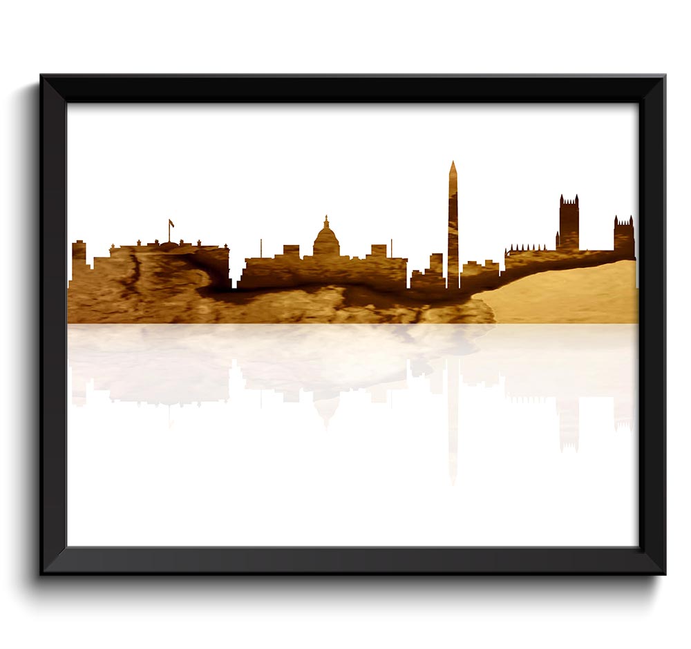 Washington DC Skyline City Sky Brown Beige Watercolor Cityscape Poster Print Modern Abstract Landsca