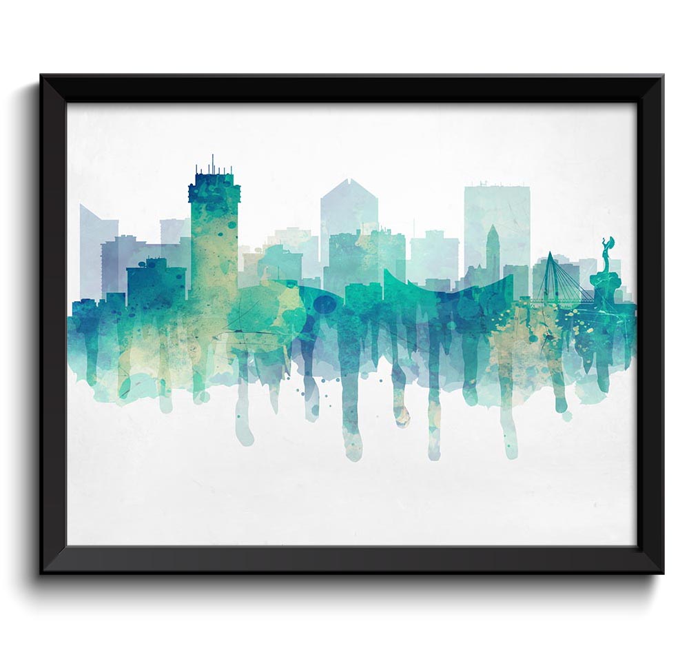 Wichita City Skyline Kansas Missouri USA United States Cityscape Art Print Poster Turquoise Blue Tea