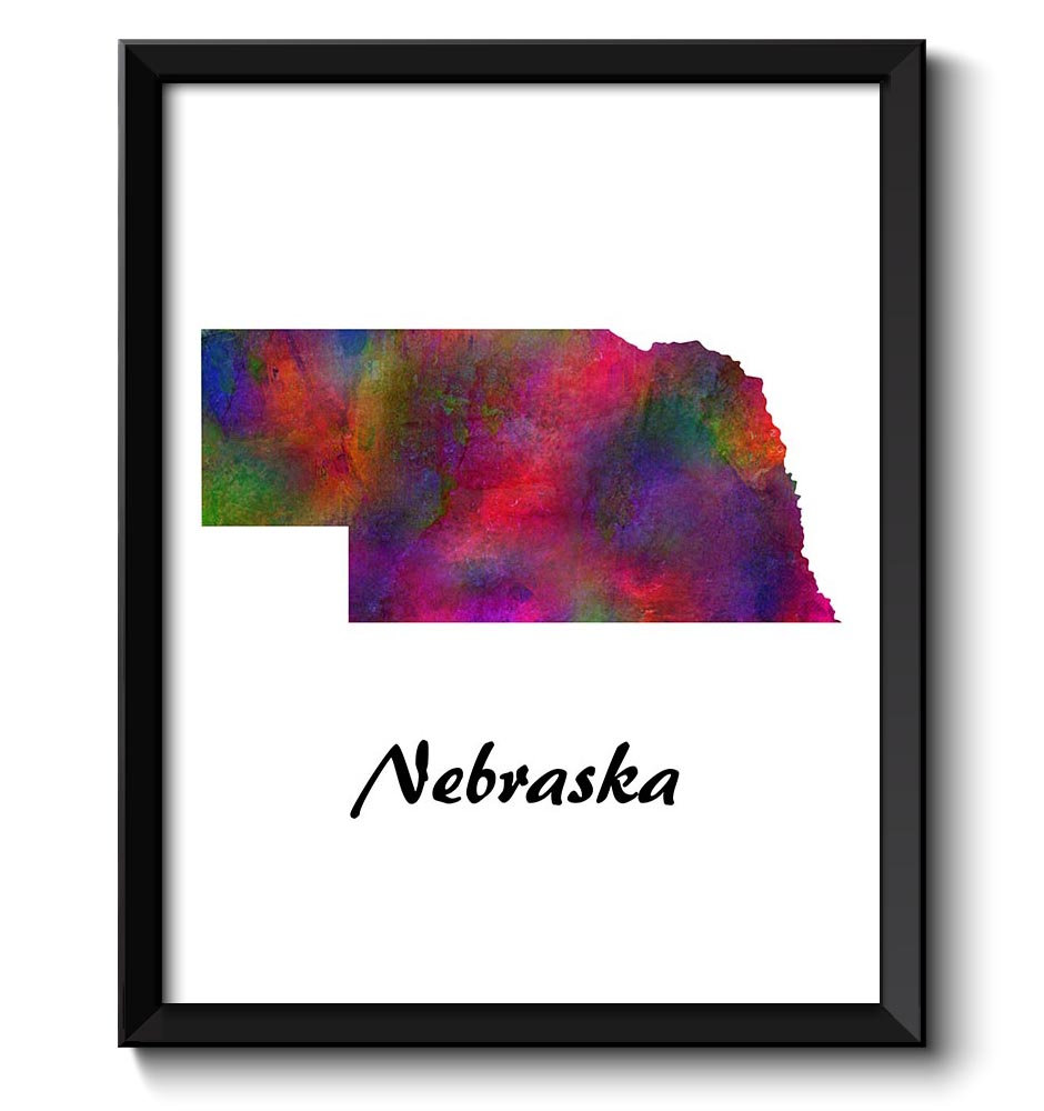 Nebraska Map State Watercolor Painting Poster Print USA United States Abstract Landscape Art Colorfu