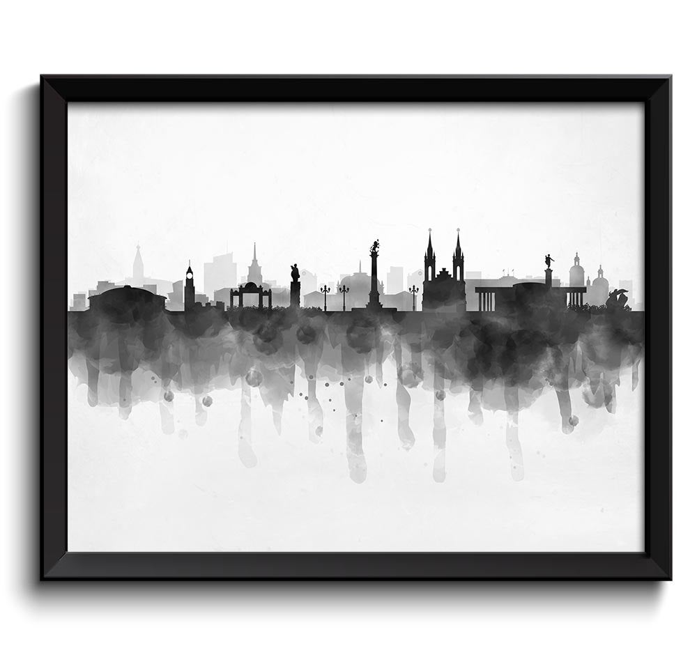 Krasnoyarsk Skyline Russia Cityscape Art Print Poster Black White Grey Watercolor Painting Landscape