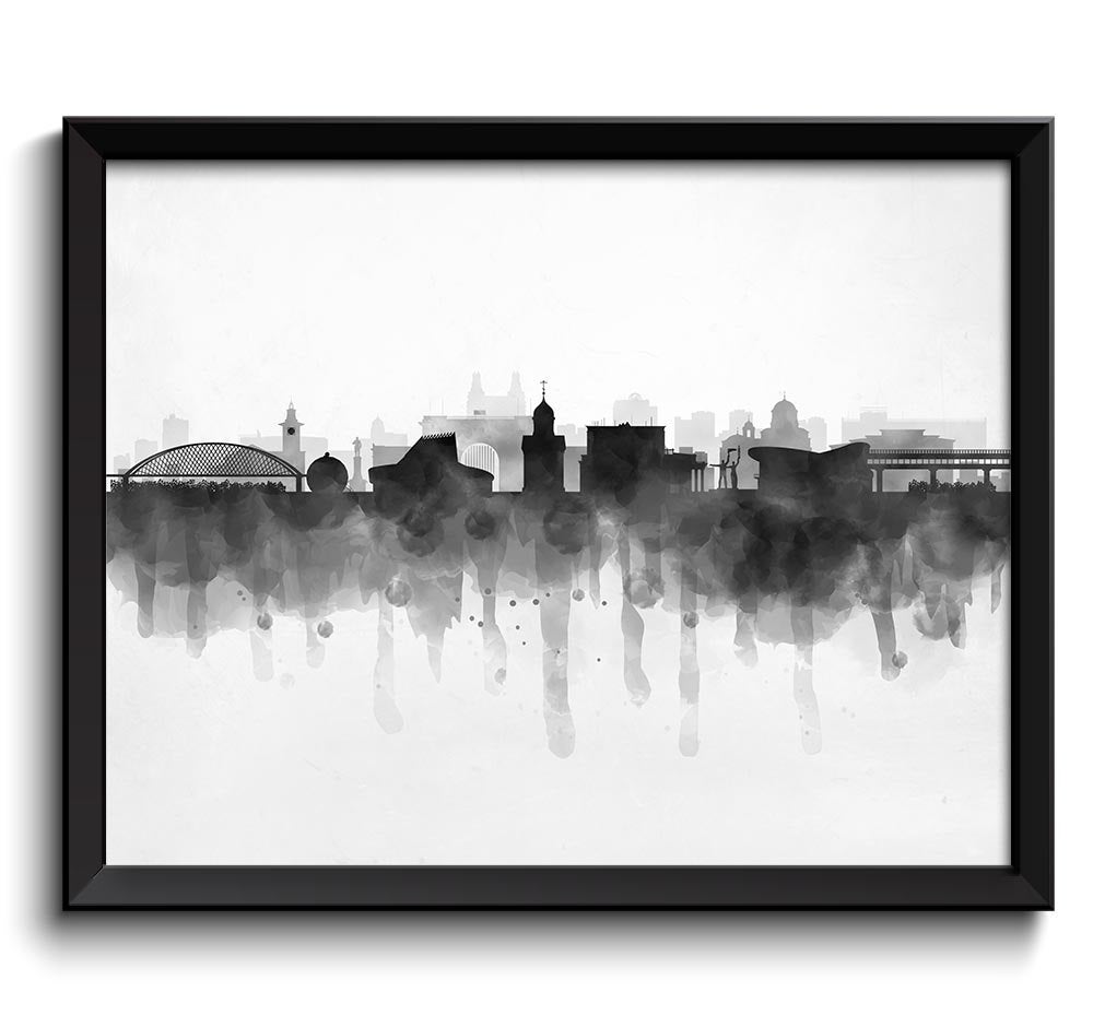 Novosibirsk Skyline Russia Cityscape Art Print Poster Black White Grey Watercolor Painting Landscape