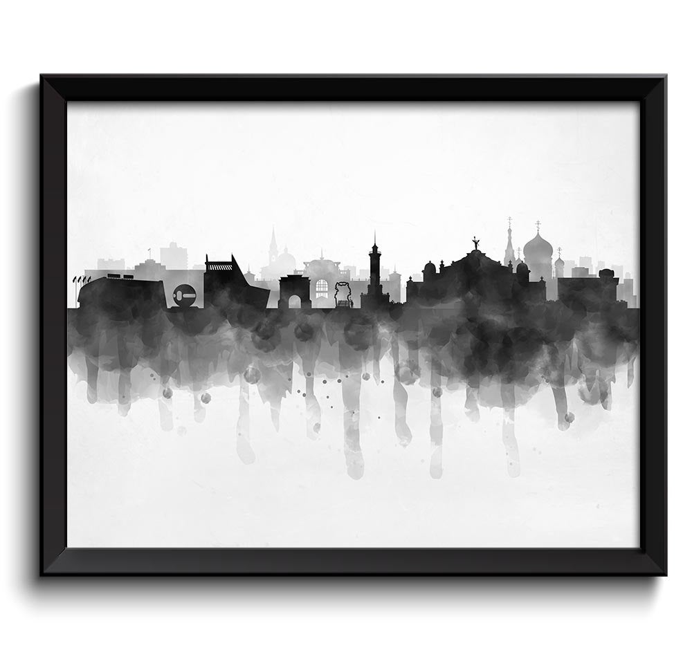 Omsk Skyline Russia Cityscape Art Print Poster Black White Grey Watercolor Painting Landscape Home D