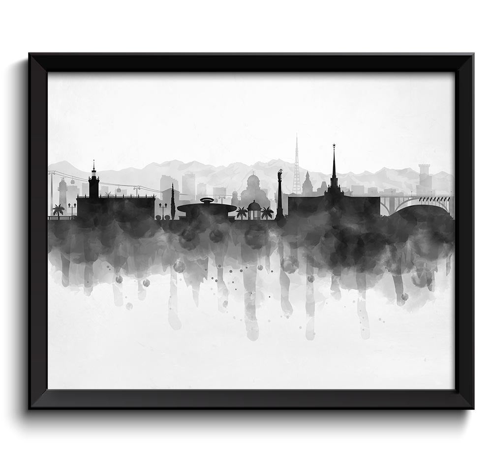 Sochi Skyline Russia Cityscape Art Print Poster Black White Grey Watercolor Painting Landscape Home 