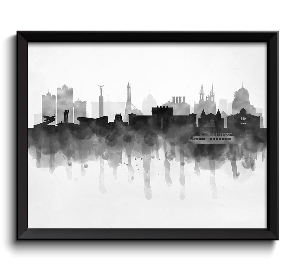 Samara Skyline Russia Cityscape Art Print Poster Black White Grey Watercolor Painting Landscape Home