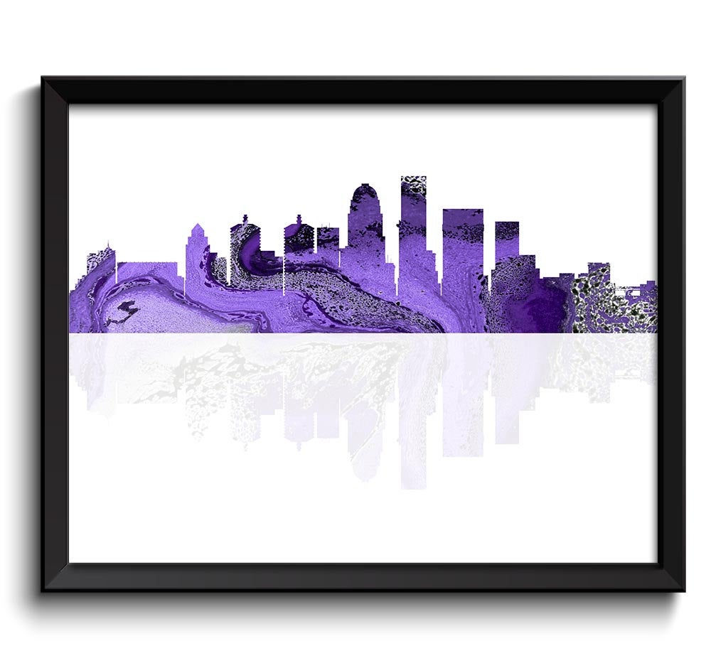 Louisville Skyline Kentucky City Purple Grey Silver Watercolor Cityscape Poster Print Abstract Lands