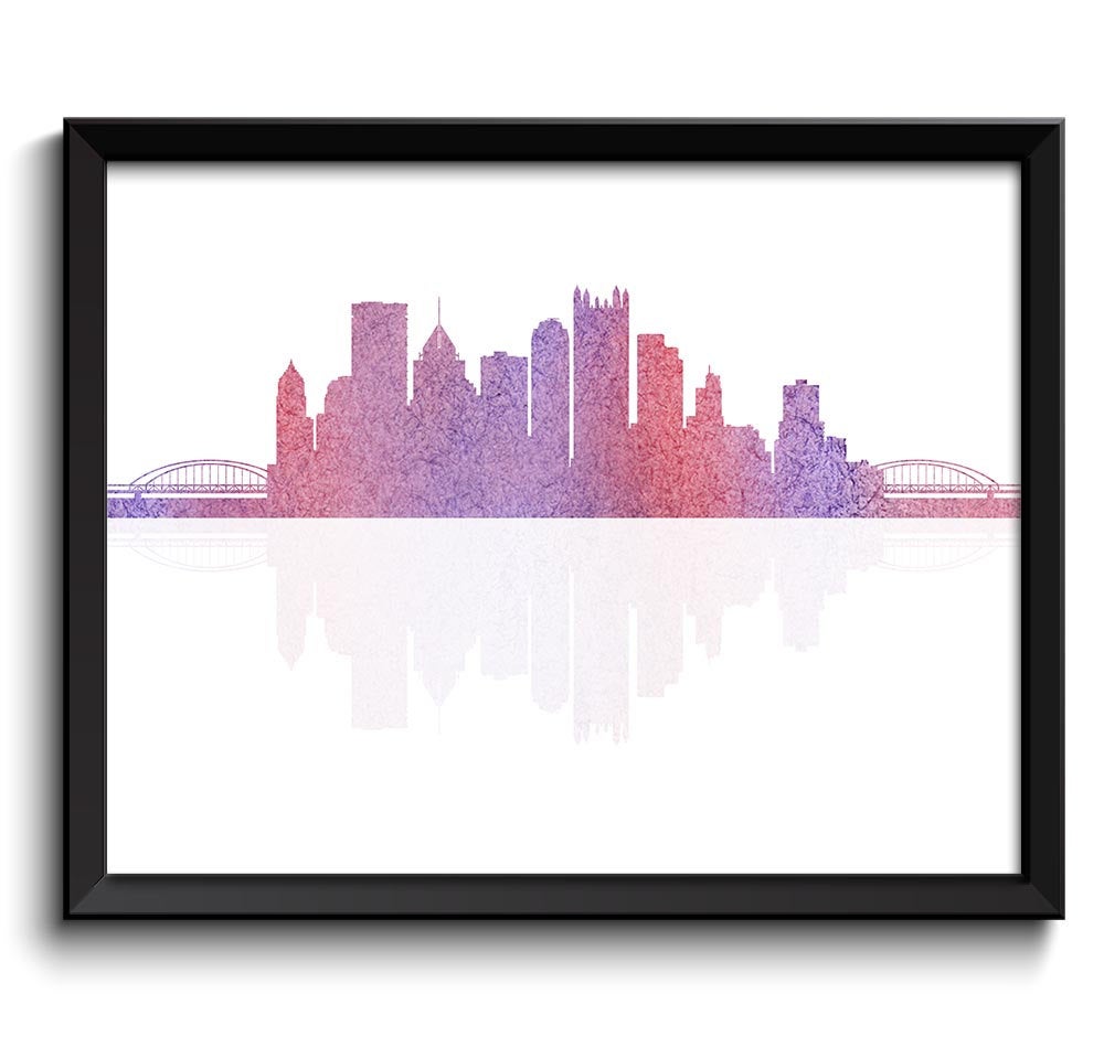 Pittsburgh Skyline Pennsylvania City Purple Pink Watercolor Cityscape Poster Print Modern Abstract L