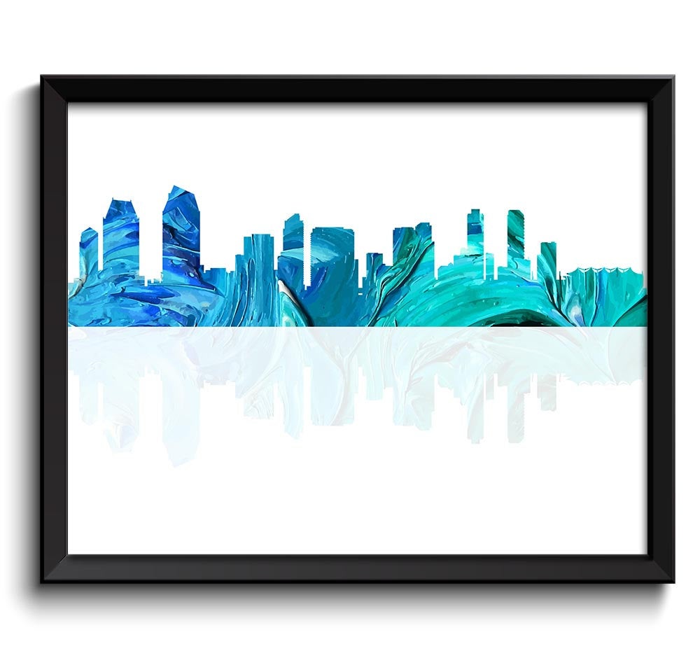 San Diego Skyline San Diego California Wall Art Print San Diego Poster Blue Green Teal Turquoise Wat