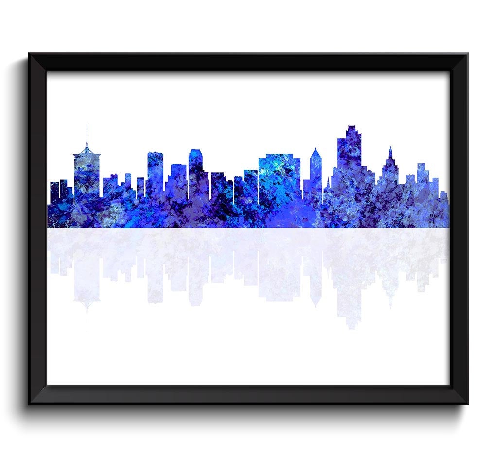 Tulsa Skyline Oklahoma City Navy Blue Purple Watercolor Cityscape Poster Print Modern Abstract Lands