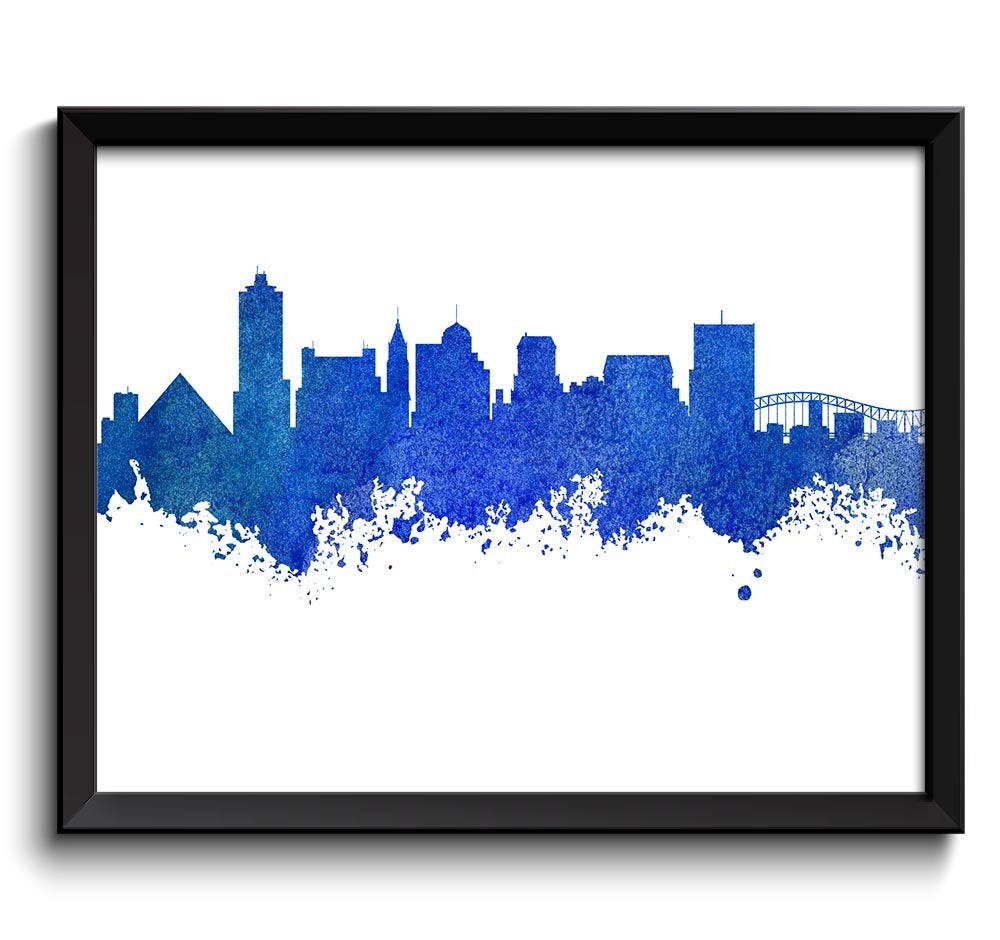 Memphis Skyline Tennessee City Royal Blue Watercolor Cityscape Poster Print Landscape Art Painting H