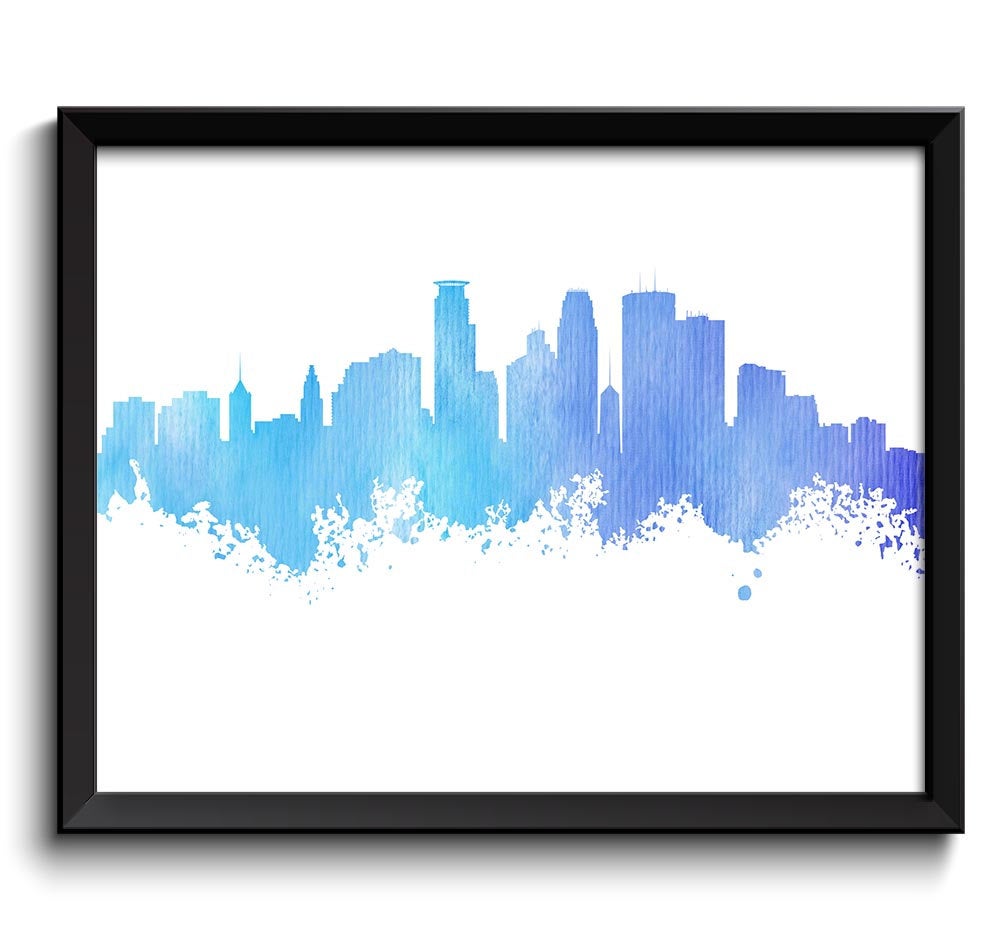 Minneapolis Skyline Minnesota City Blue Purple Watercolor Cityscape Poster Print Landscape Painting 