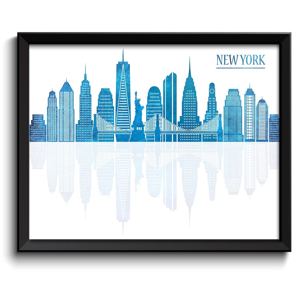 New York City Skyline Blue Cityscape Poster Print United States USA Modern Abstract Landscape Art Pa