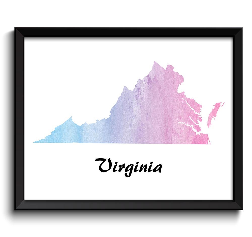 Pink Blue Purple Virginia Map State Watercolor Painting Poster Print USA United States Modern Abstra