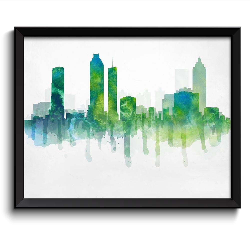 Georgia Blue Turquoise Lime Green Atlanta Skyline USA United States Cityscape Art Print Poster Water