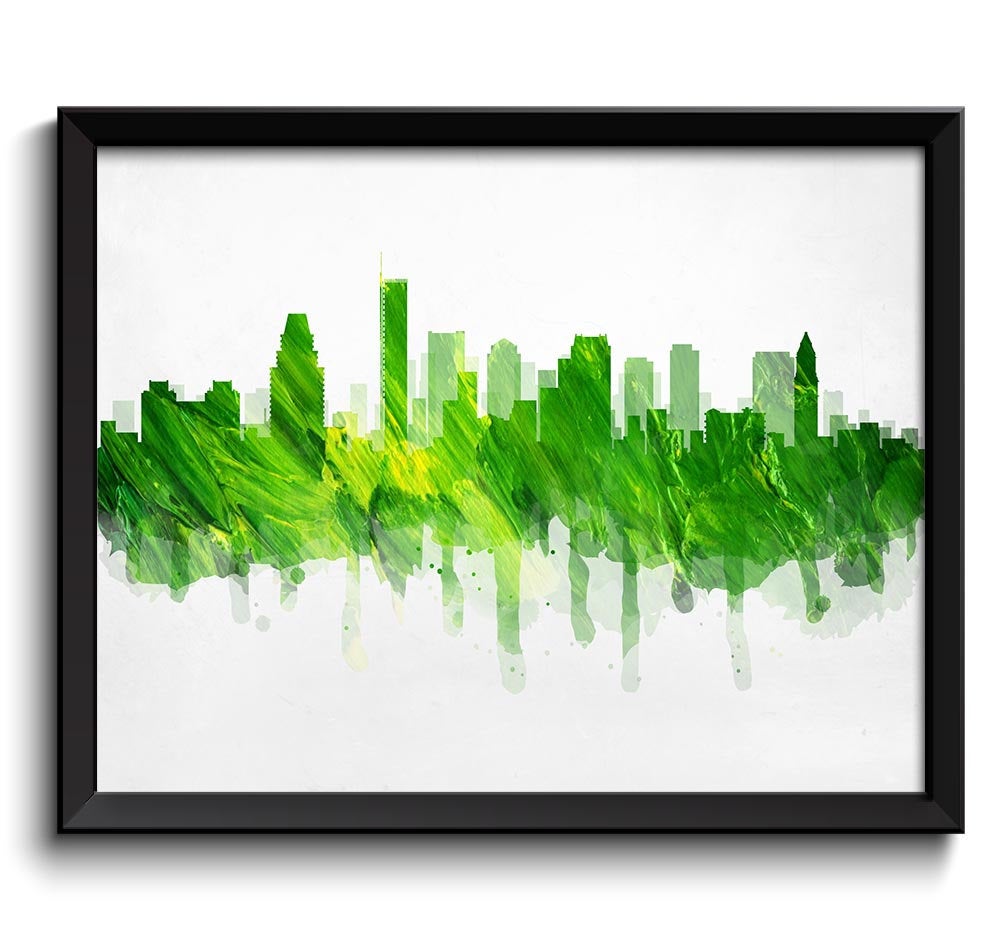 Massachusetts Lime Green Yellow Boston Skyline USA United States Cityscape Art Print Poster Watercol