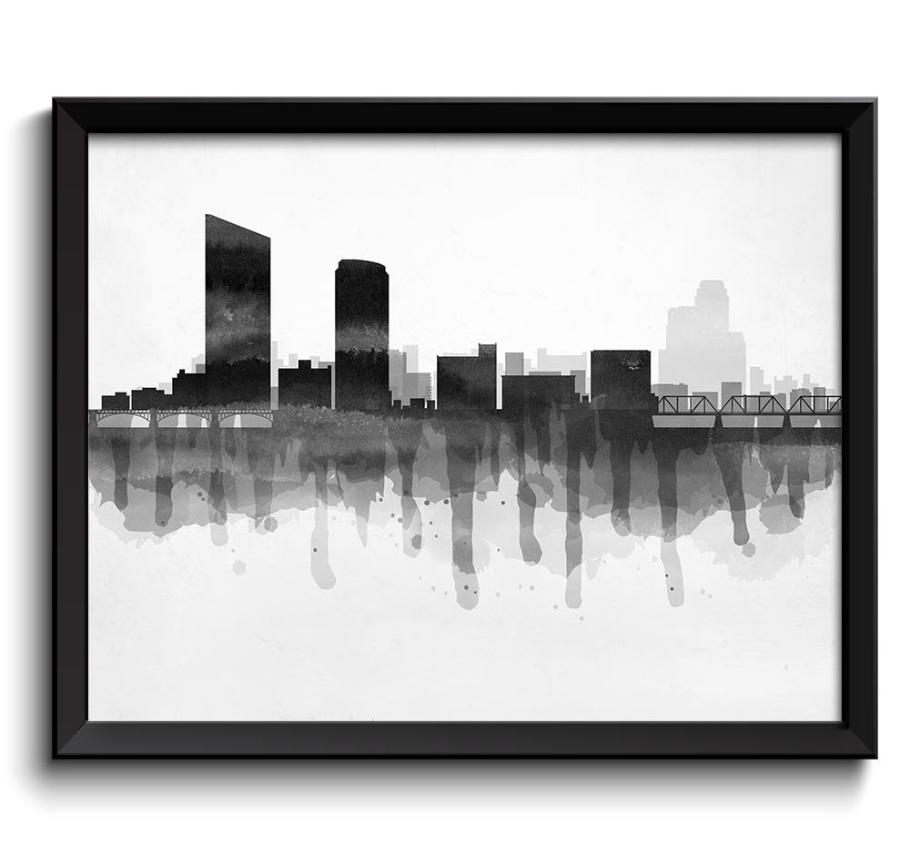 Grand Rapids Black White Grey Skyline Michigan USA United States Cityscape Art Print Poster Watercol