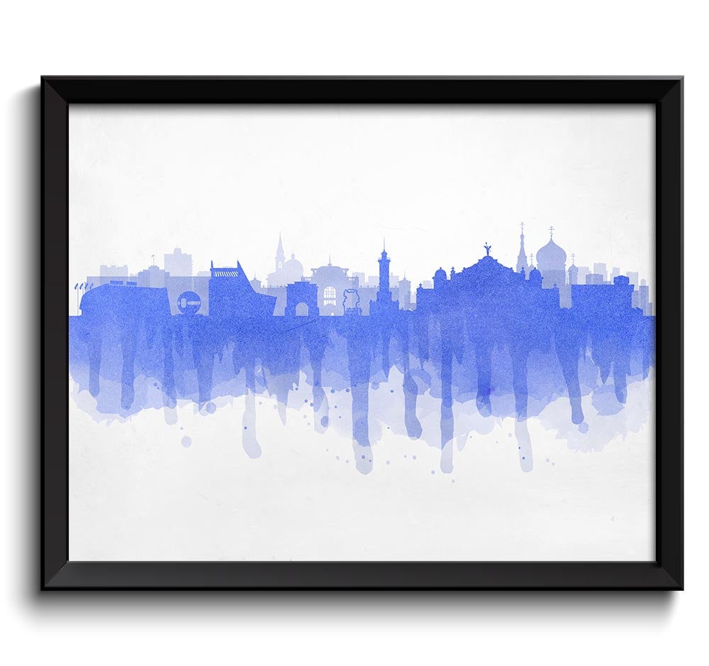 Blue Omsk Skyline Russia Cityscape Art Print Poster Watercolor Painting Landscape Home Decor Wall Ar