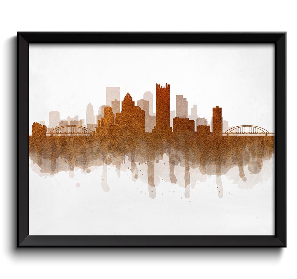 Pittsburgh Brown Beige Gold Skyline Pennsylvania USA United States Cityscape Art Print Poster Waterc