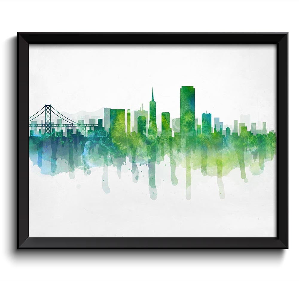 San Francisco Teal Blue Lime Green Skyline California USA United States Cityscape Art Print Poster W