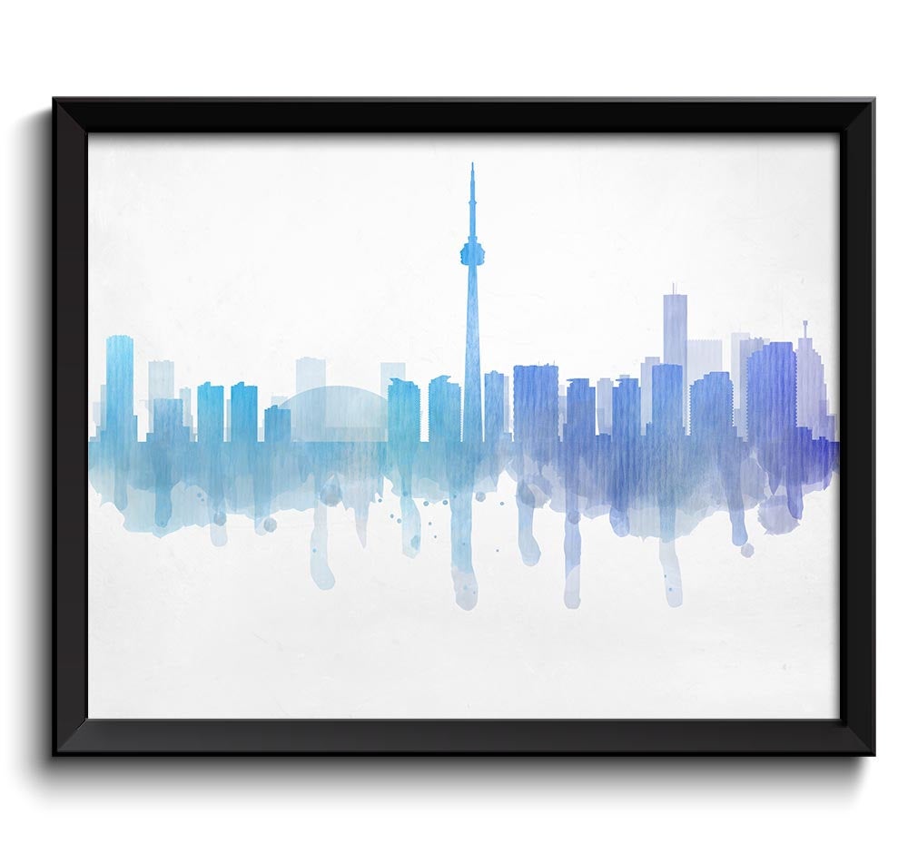 Grey Blue Purple Toronto Skyline Ontario Canada Cityscape Art Print Poster Watercolor Painting