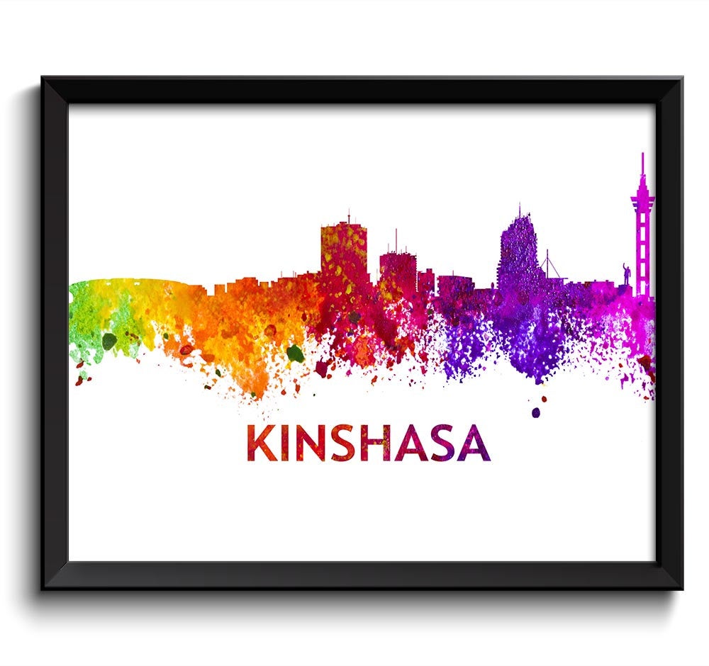 Kinshasa Skyline City Democratic Republic of Congo Watercolor Cityscape Poster Print Art Painting Re