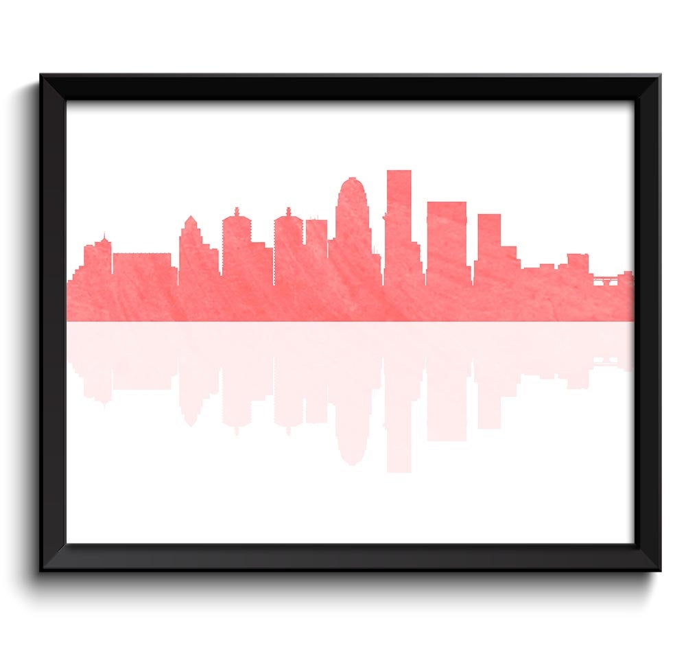 Louisville Skyline Kentucky City Rose Pink Watercolor Cityscape Poster Print Abstract Landscape Art 