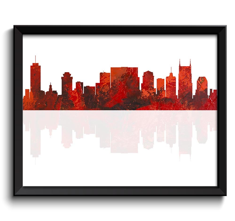 Nashville Skyline Tennessee City Red Black Watercolor Cityscape Poster Print Modern Abstract Landsca