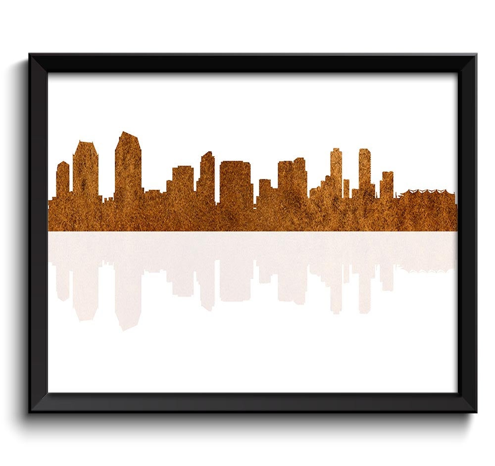 San Diego Skyline San Diego California San Diego Wall Art Print San Diego Poster Brown Tan Beige Wat