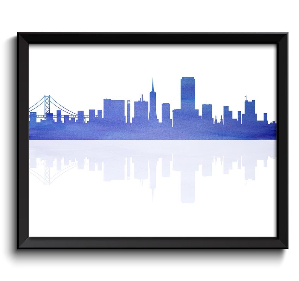 San Francisco Skyline California City Royal Blue Watercolor Cityscape Poster Print Modern Abstract L