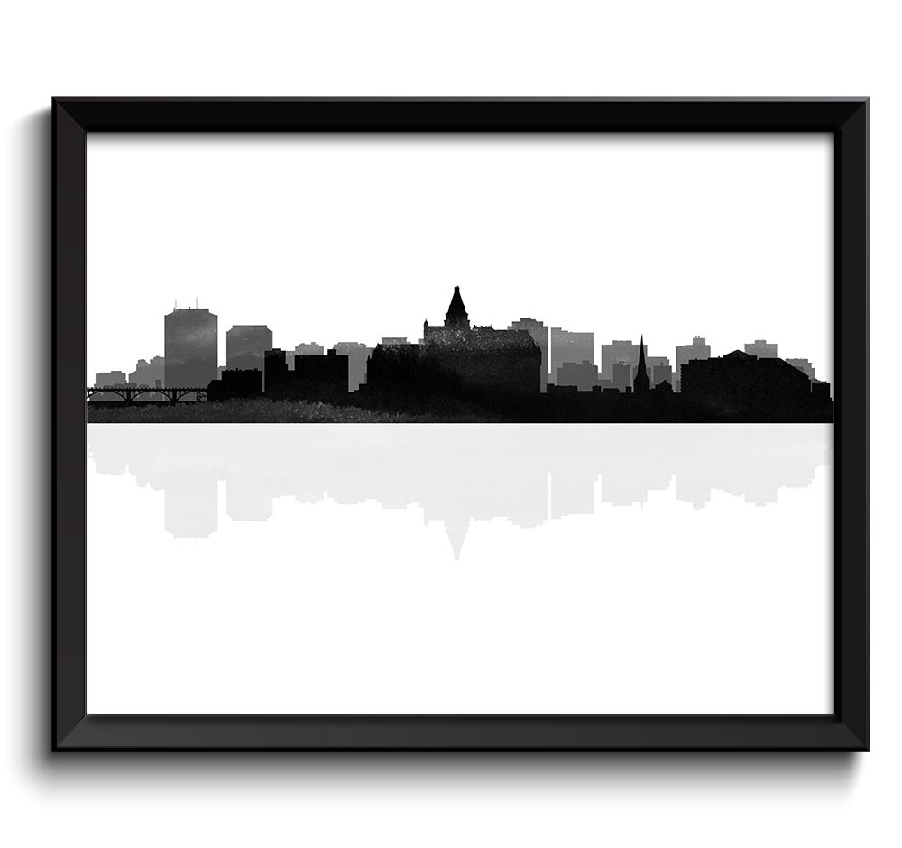 Saskatoon Skyline City Black Grey Watercolor Cityscape Poster Print Saskatchewan Canada Abstract Lan